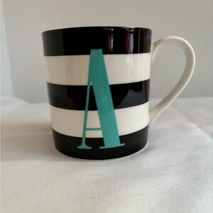 kate spade Black and White Striped Mug with Teal Letter